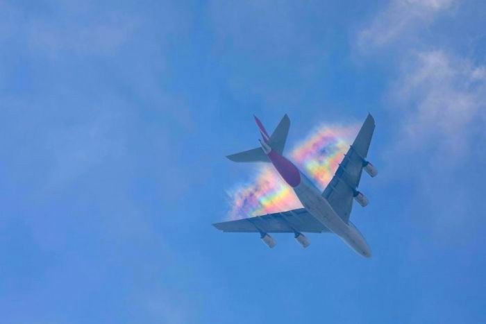 Рідкісна веселка в небі над літаком (фото)