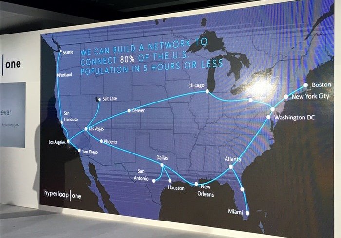 11 маршрутів Hyperloop One в США: 1800 км за 1 годину 48 хвилин